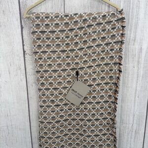 INUP Home Throw Blanket 50x70 Cream Beige Weave Cotton Fringe Earthy Rustic